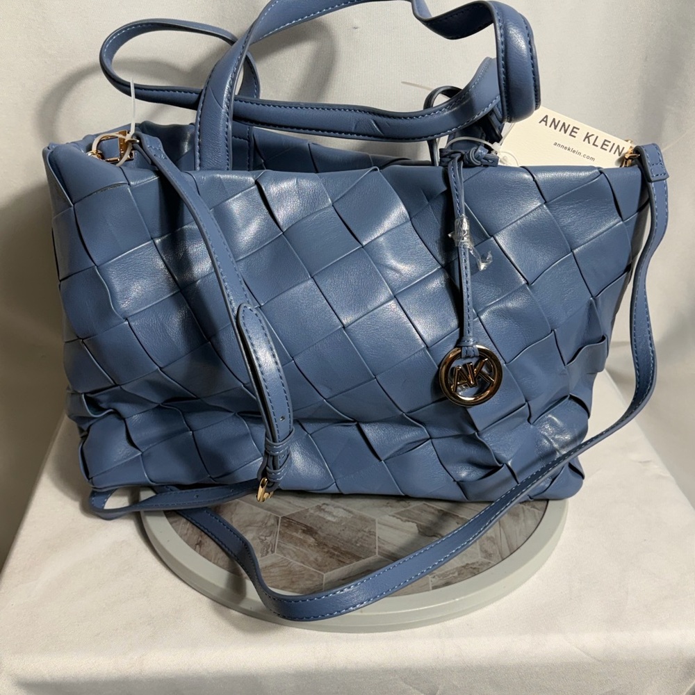 Anne Klein Elemental Blue Woven Tote Bag with Card Case Shoulder Crossbody